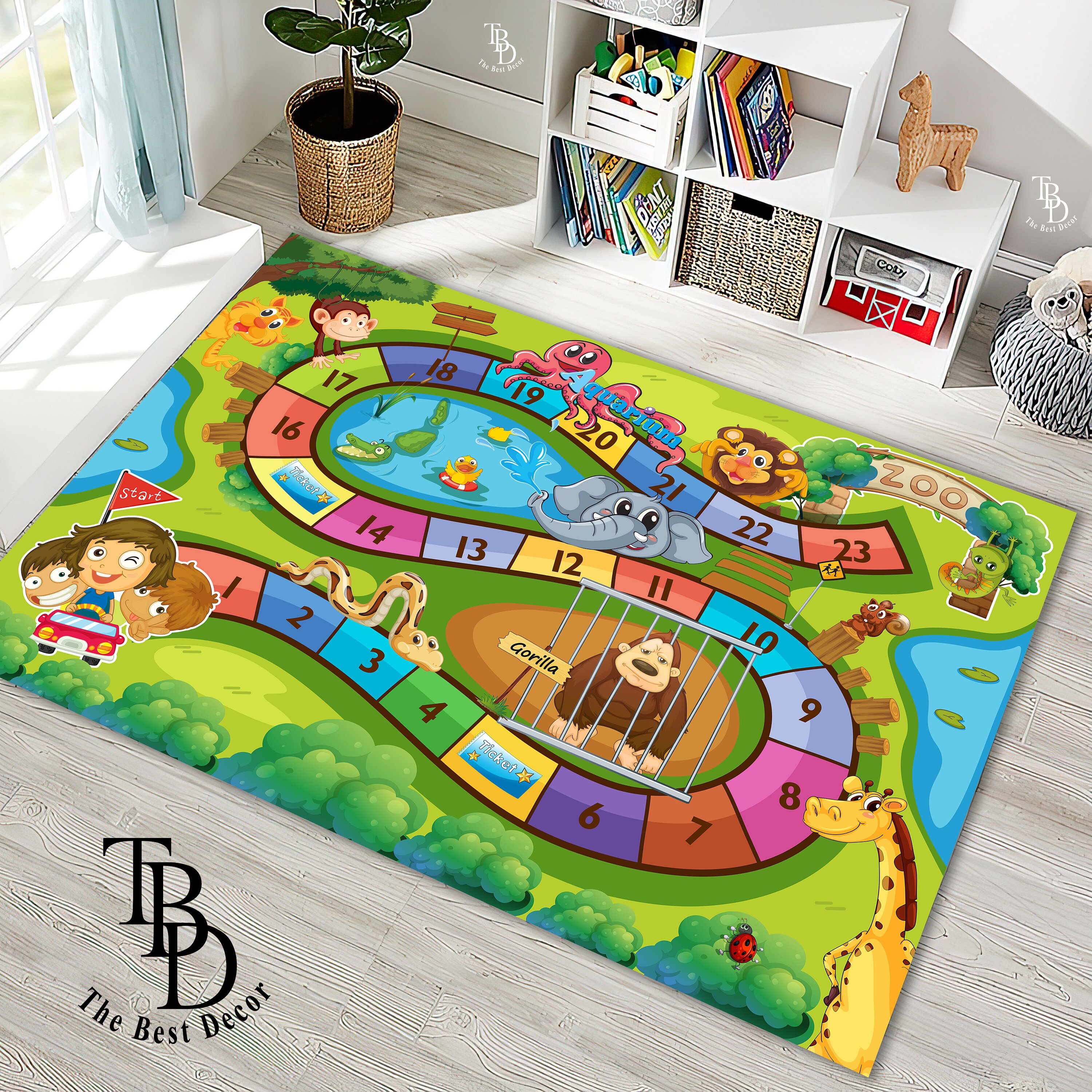 Game Boared Rugs Zoo Kids Board Game Rug, Gaming Room Decor, Kids Room Decor, Game Room ...