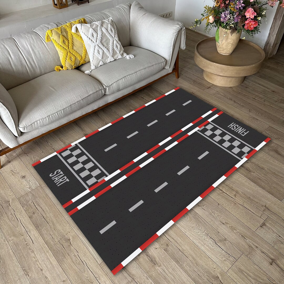 Race Track Rug Start Line Finish Line Rug Road Rug Racing Etsy