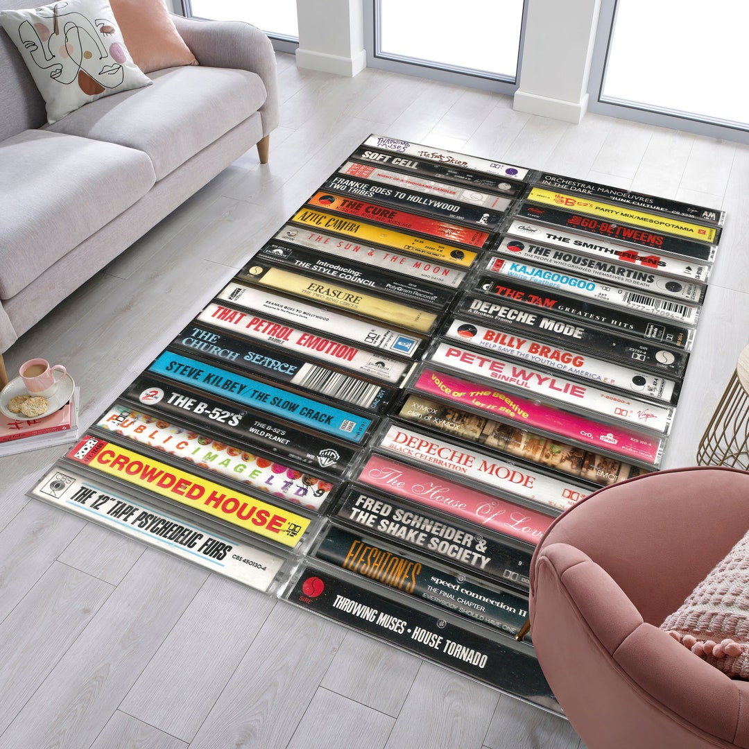 Nostalgic Retro Style Rug, Vhs Case Themed Horror Movie Room Carpet, Home Theater TV Room Mat