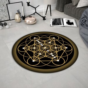 Brown Boho Metatron Flower of life Rug, Sacred Geometry Rug, Flower of life, Spiritual Rug, Floor Round Carpet, Metatron Cube, Galaxy Sacred