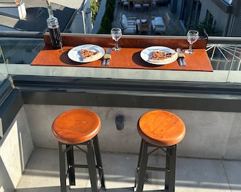 Balcony Bar Table for Small Apartment, Foldable Deck Railing Table for Patio, Fold Down Small Space Pub Table for Balcony
