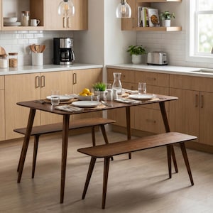 Kitchen Small Wooden Dining Room Table Set, Farmhouse Narrow Dine Table Benches, Breakfast 2 3 4 Seat