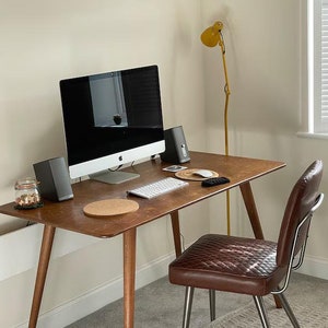 Walnut Wood Rectangle Desk Table, Small Writing Bureau Desk Home Office Furniture, Mid Century Modern Desk, MCM Corner Computer Lap Desk