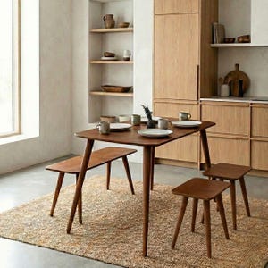 🍽️ Space Saving Rectangle Narrow Small Dining Table Set – Walnut Wood Bench & Stool Kitchen Set

Maximize your space without compromising style with this rectangle small dining table set. Crafted from warm walnut wood, this wooden dine table set combines modern minimalist design with rustic charm, making it perfect for small kitchens, breakfast nooks, and dining areas.