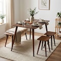 Space Saving Rectangle Narrow Small Dining Table Set, Wooden Dine Table Bench and Stool Kitchen Set for 4, Breakfast Tables Home Gift