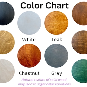 Pu&ograve; includere: Carta dei colori che mostra diverse finiture in legno per mobili. I colori includono nero, rovere, bianco, teak, castagno, grigio, verde e noce scuro.