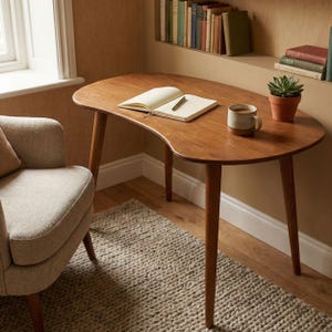 Escritorio de computadora de madera elipse, escritorio pequeño de mediados de siglo, escritorio moderno para oficina, escritorio para trabajar desde casa, escritorio para computadora portátil imagen 17
