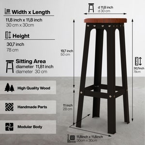 Wood Coffee Bar Stools with Metal Legs for Apartment Balcony, Restaurant Industrial Style Bar Stool, Breakfast Bar Chairs Farmhouse Stool