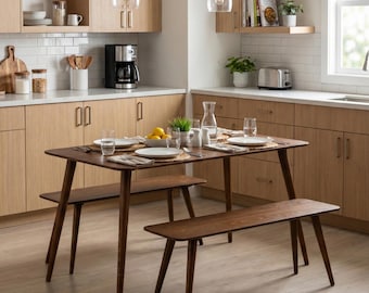 Kitchen Small Wooden Dining Room Table Set, Farmhouse Narrow Dine Table Benches, Breakfast 2 3 4 Seat