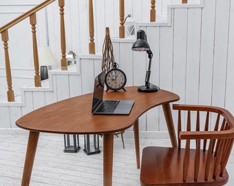 Mesa de escritorio para computadora portátil de madera de oficina en casa Ellipse, escritorio de computadora pequeño rústico hecho a mano, escritorio de trabajo moderno de mediados de siglo, muebles de vivienda de escritura