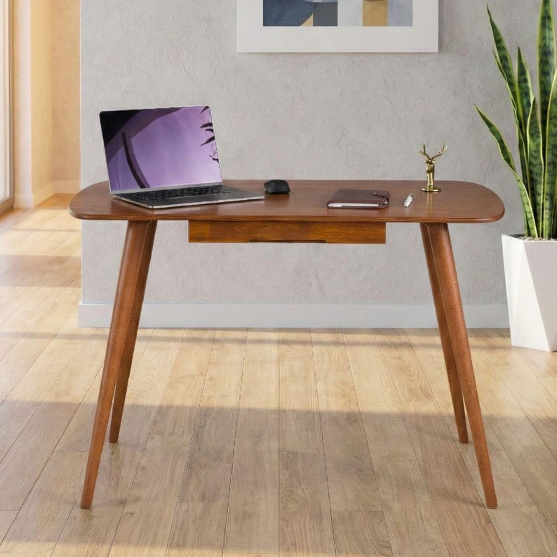 Oval Laptop Desk Table With Drawer, Mid Century Modern Narrow Desk ...