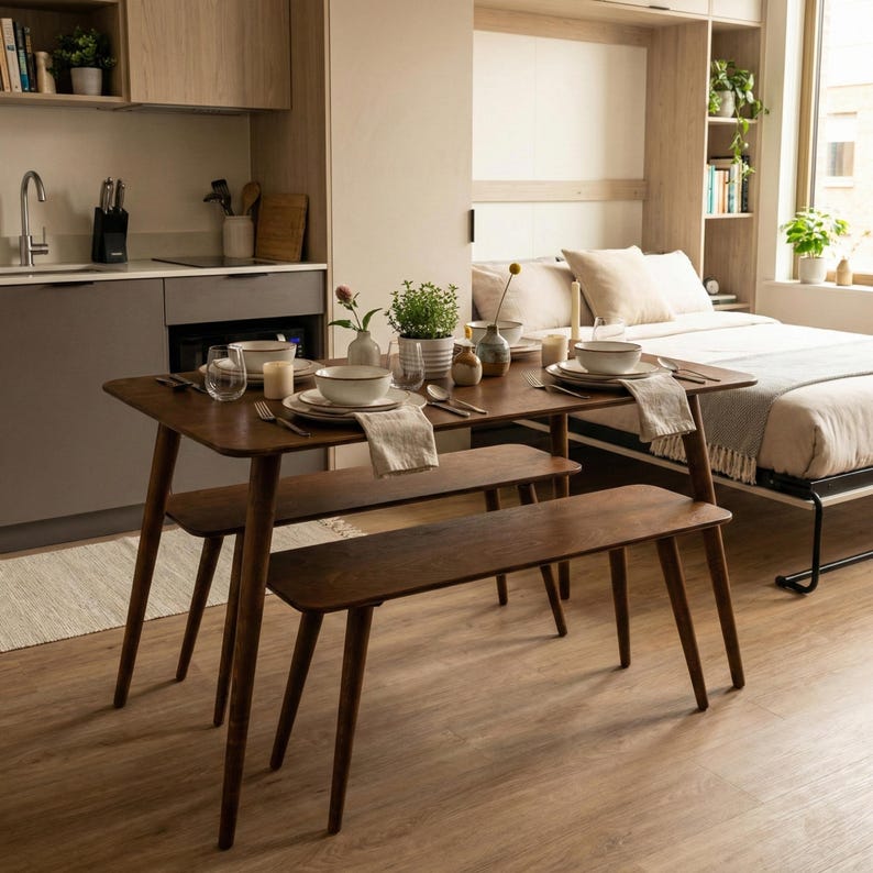 🍽️ Kitchen Small Wooden Dining Room Table Set – Farmhouse Narrow Dine Table with Benches

Bring rustic charm and practicality to your home with this kitchen small wooden dining table set. Perfect for 2, 3, or 4 seat setups, this farmhouse-style table combines narrow dining table design with handcrafted warmth, making it ideal for compact kitchens, breakfast nooks, or cozy dining rooms.