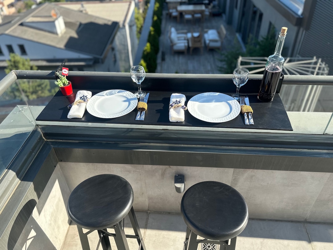 Balcony Bar Dining Table, Foldable Railing Deck Table Patio Furniture ...