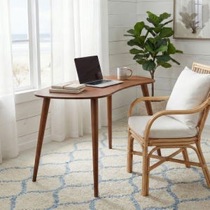 Escritorio de computadora de madera elipse, escritorio pequeño de mediados de siglo, escritorio moderno para oficina, escritorio para trabajar desde casa, escritorio para computadora portátil imagen 14