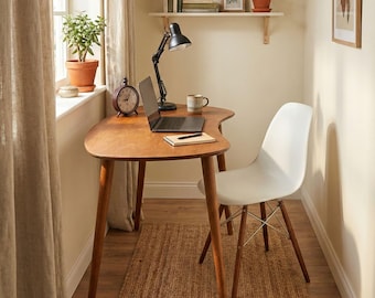 Ellipse Holz Computertisch Tisch, Kleiner Mid Century Schreibtisch, Moderner Arbeitstisch Büromöbel, Schreibtisch Arbeit von zu Hause Laptop Schreibtisch