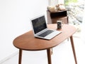 Oval Walnut Office Desk Table, Mid Century Modern Writing Desk Furniture, Small Space Laptop Computer Desk Bureau, Wooden Macbook PC Desk
