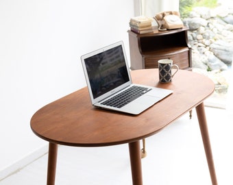 Walnut Home Office Desk Table, Handmade Writing Desk Furniture, Oval Mid Century Modern Small Lap Desk, Aesthetic Computer Desk