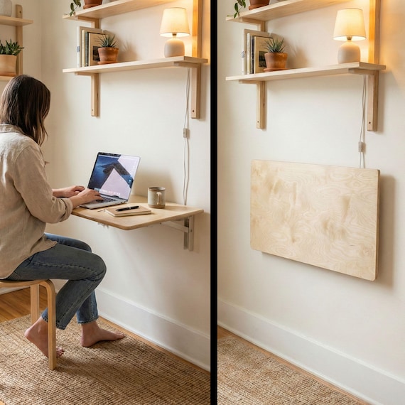 Wall Mounted Foldable Home Office Desk Table, Fold Down Small Space Saving Laptop Desk, Spacesaver Folding Table Kitchen RV Murphy Desk