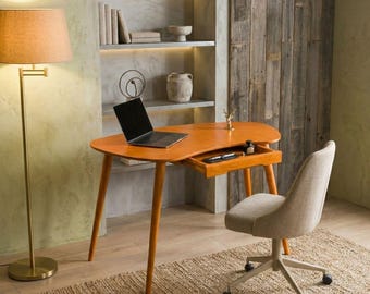 Laptop Desk Table with Drawer, Ellipse  Writing Desks Work from Home Computer Desk, Narrow Desk Office Furniture