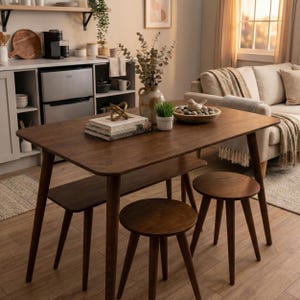 Dining Table for 4 Set, Wooden Narrow Dinning Tables Bench and Stool Kitchen Four Seater Sets