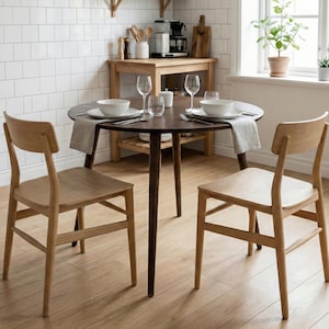 Round Wooden Dining Room Table, Narrow Farmhouse Dine Table Kitchen, Rustic Small Breakfast 2 3 4 Table Easy Assemble Furniture