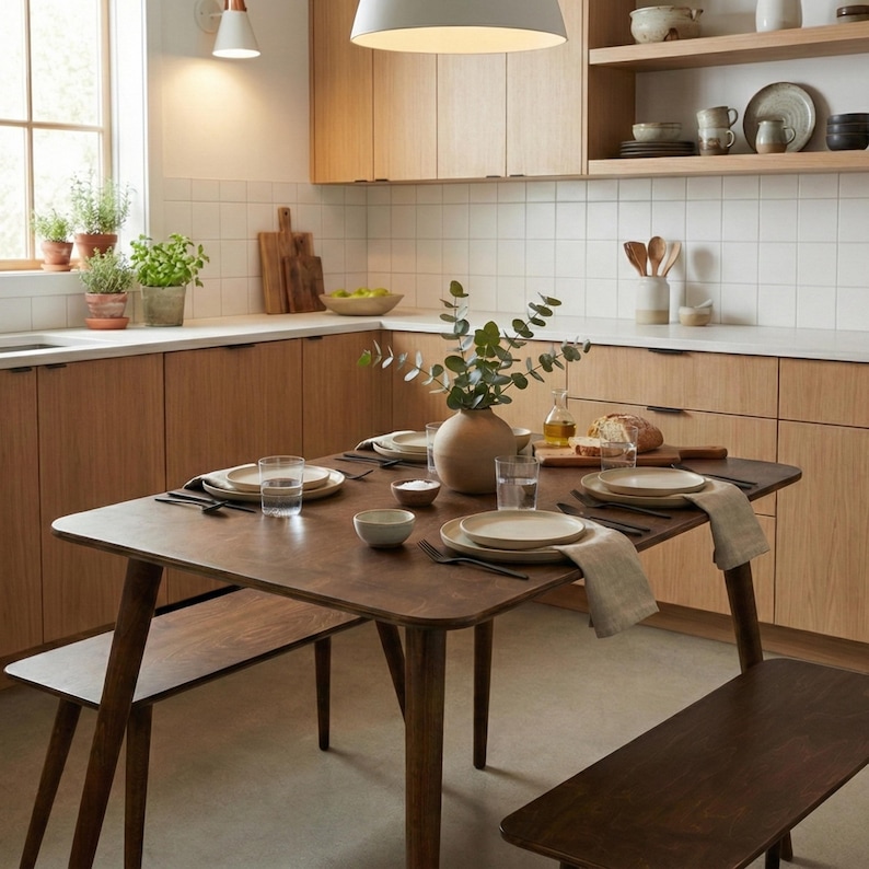 🍽️ Kitchen Small Wooden Dining Room Table Set – Farmhouse Narrow Dine Table with Benches

Bring rustic charm and practicality to your home with this kitchen small wooden dining table set. Perfect for 2, 3, or 4 seat setups, this farmhouse-style table combines narrow dining table design with handcrafted warmth, making it ideal for compact kitchens, breakfast nooks, or cozy dining rooms.