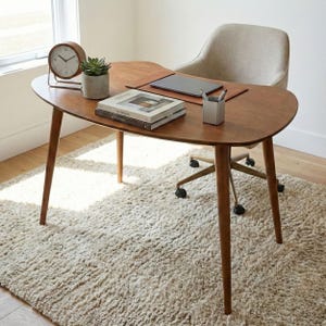 Escritorio de computadora de madera elipse, escritorio pequeño de mediados de siglo, escritorio moderno para oficina, escritorio para trabajar desde casa, escritorio para computadora portátil imagen 15