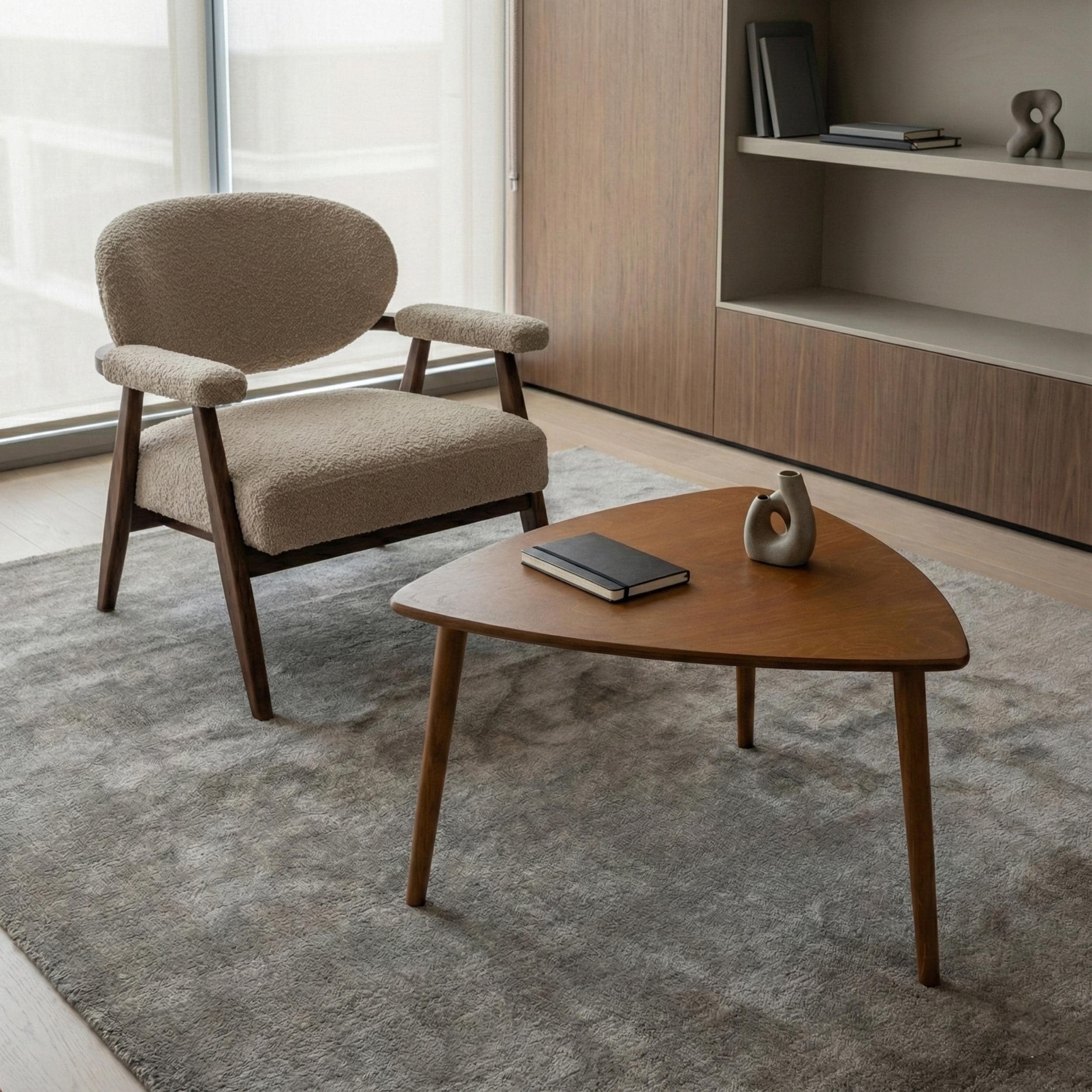 Triangle Coffee Table: Mid Century Modern Low Center or End Side