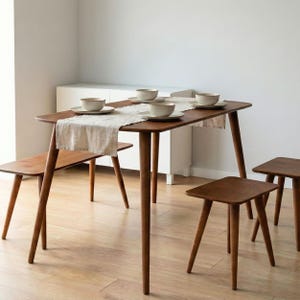 🍽️ Space Saving Rectangle Narrow Small Dining Table Set – Walnut Wood Bench & Stool Kitchen Set

Maximize your space without compromising style with this rectangle small dining table set. Crafted from warm walnut wood, this wooden dine table set combines modern minimalist design with rustic charm, making it perfect for small kitchens, breakfast nooks, and dining areas.