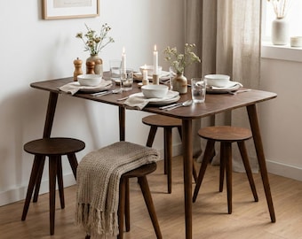 Dining Table Set for Two, Dinning Table Sets with Stool, Rectangle Dine Table 2 3 4 Person Small Space Kitchen Table