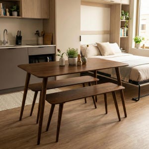 Juego de mesa de comedor de madera, mesa estrecha de cocina con bancos, mesa de desayuno pequeña para 2, 3 y 4 personas, muebles que ahorran espacio.