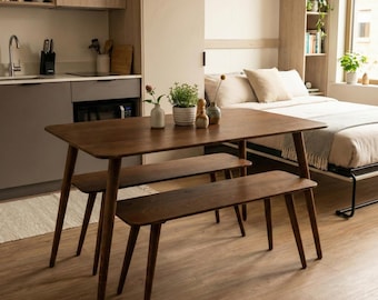 Wooden Dining Table Set, Narrow Kitchen Table and Benches, Small  Dinning Room 2 3 4 Seat Tables Sets