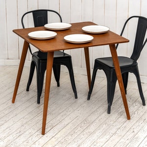 Square Walnut Wooden Dining Room Table, Narrow Space Dine Table Kitchen, Modern Small Breakfast Table Easy to Assemble, Dinning Furniture