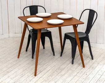 Square Walnut Wooden Dining Room Table, Narrow Space Dine Table Kitchen, Modern Small Breakfast Table Easy to Assemble, Dinning Furniture