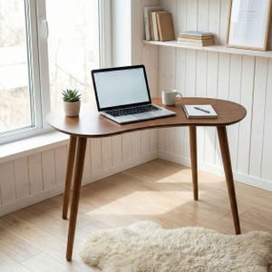 Escritorio de computadora de madera elipse, escritorio pequeño de mediados de siglo, escritorio moderno para oficina, escritorio para trabajar desde casa, escritorio para computadora portátil imagen 16