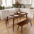 Wooden Dining Table Set, Narrow Kitchen Table and Benches, Small Dinning Room 2 3 4 Seat Tables Sets