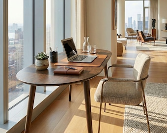 Small Oval Writing Desk Table: Mid Century Modern Laptop Computer Desk, Wooden Mcm PC Desks