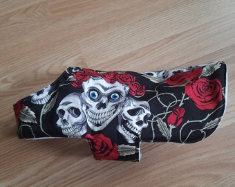 Dog Coat SMALL. skulls and roses