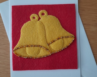 Luxury Hand Made Christmas Card - applique felt bells