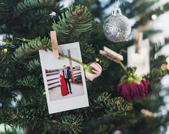 Personalized Instax Mini Prints with Wooden Clip - Custom Christmas Tree Ornaments - Unique Holiday Decor - Customizable Gift
