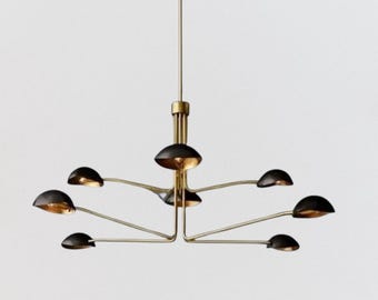 1950&#39; MidCentury Italian Brass Chandelier Lights-Orb Sputnik Ceiling Stilnovo Chandelier Light Modren Brass Chandelier Ceiling Light Fixture