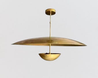 1950s Mid Century Modern Brass Pendant Light | Stilnovo Sputnik Ceiling Light | Handmade Raw Brass Chandelier | MCM Flush Mount Fixture