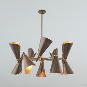 Italian Cone Sputnik Chandelier – 10 Light Mid Century Modern Brass Pendant Light – Diabolo Style Adjustable Ceiling Light Fixture