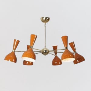 12-Light Mid-Century Modern Sputnik Chandelier | Brass Pendant Light Fixture | Custom Shade Colors | Retro Ceiling Lamp Light Fixture