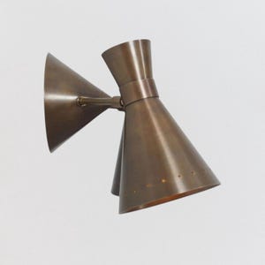 Mid Century Modern Double Cone Brass Wall Sconce – Handmade Vintage Dual Shade Wall Light | Handmade Adjustable Retro Wall Lamp Fixture