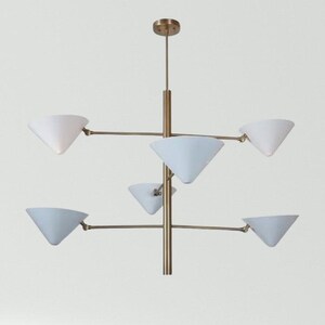 Stilnovo Style Brass Sputnik Chandelier – 6 Arm Cone Shade Mid Century Modern Light Fixture | Custom Handmade Vintage Ceiling Lamp Light