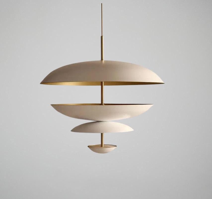 Mid-Century Modern 6-Light Pendant | Cream Brass Sputnik Chandelier | 1950s Style Flush Mount Ceiling Light | Handmade Vintage Light Fixure