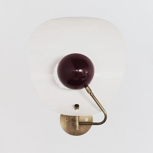 Mid Century Modern Brass Wall Sconce | Stilnovo Style Italian Light Fixture with Black Globe Shade | Vintage Retro Accent Wall Lamp Lighting