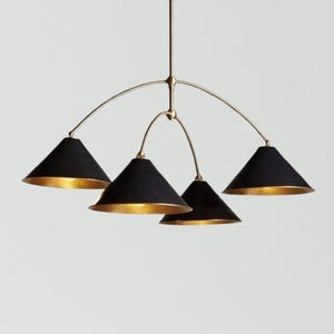 Mid Century Modern 4-Light Brass Chandelier | Arno Sputnik Pendant Light | 1950s Italian Handmade Curved Arm Retro Ceiling Light Fixture