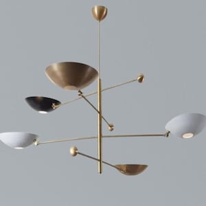 Stilnovo Mid Century Modern Chandelier | 5-Light Italian Sputnik Brass Pendant | 1950s Style Raw Brass Ceiling Fixture | Custom Drop Length